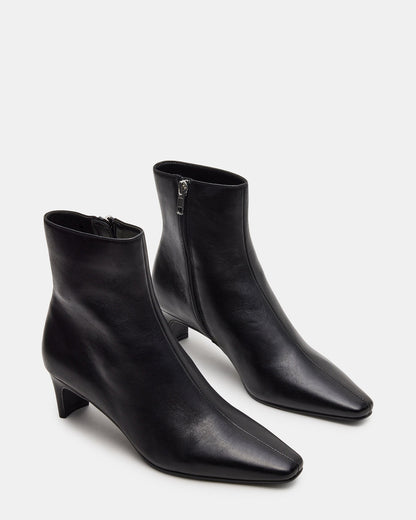 Steve Madden DELVIE Black Leather Kitten Heel Ankle Boot | Women's Booties