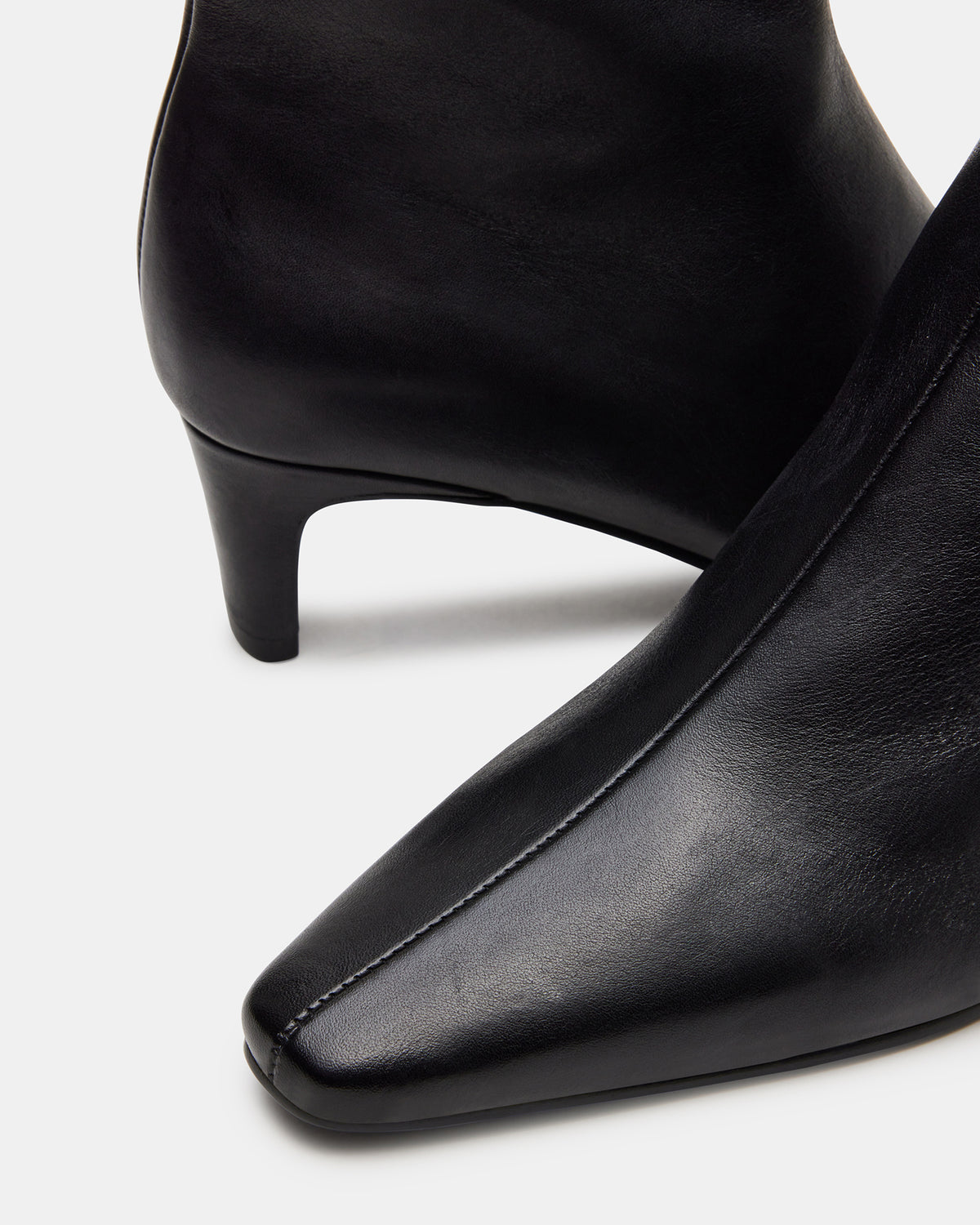 Steve Madden DELVIE Black Leather Kitten Heel Ankle Boot | Women's Booties