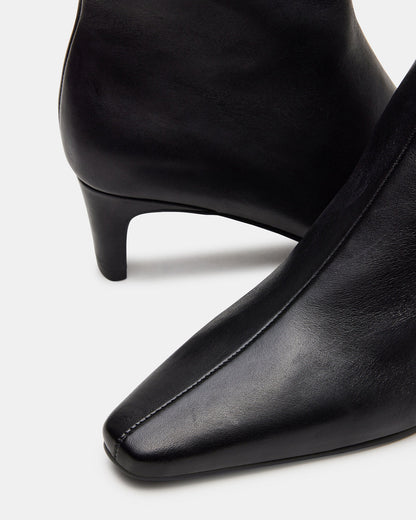 Steve Madden DELVIE Black Leather Kitten Heel Ankle Boot | Women's Booties