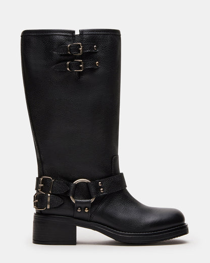 Steve Madden ASTOR Black Leather Wide Calf Knee-High Women's Boot