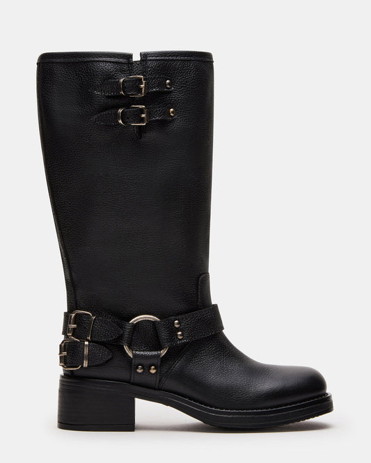 Steve Madden ASTOR Black Leather Wide Calf Knee-High Women's Boot