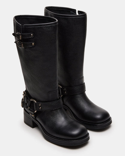 Steve Madden ASTOR Black Leather Wide Calf Knee-High Women's Boot
