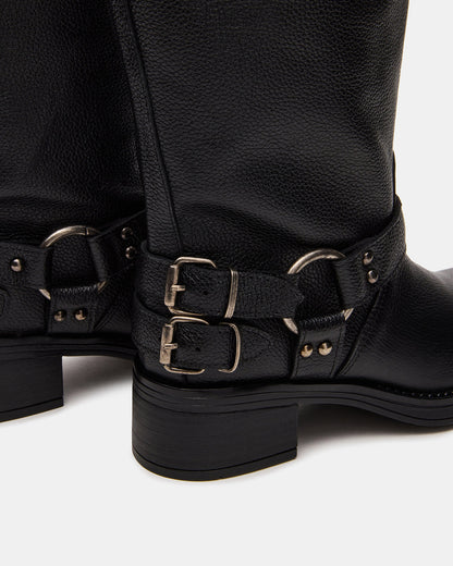 Steve Madden ASTOR Black Leather Wide Calf Knee-High Women's Boot