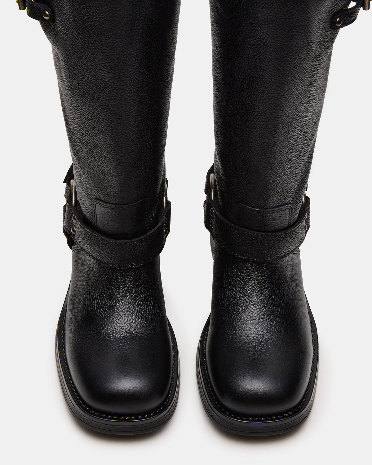 Steve Madden ASTOR Black Leather Wide Calf Knee-High Women's Boot