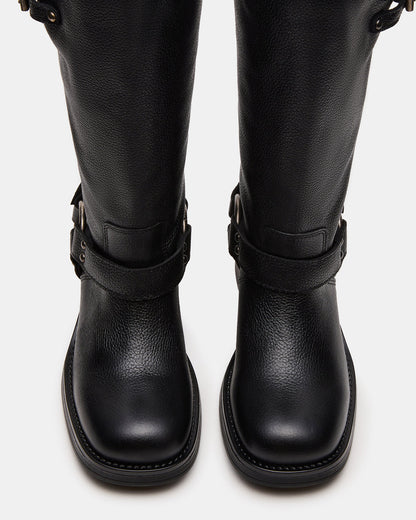 Steve Madden ASTOR Black Leather Wide Calf Knee-High Women's Boot