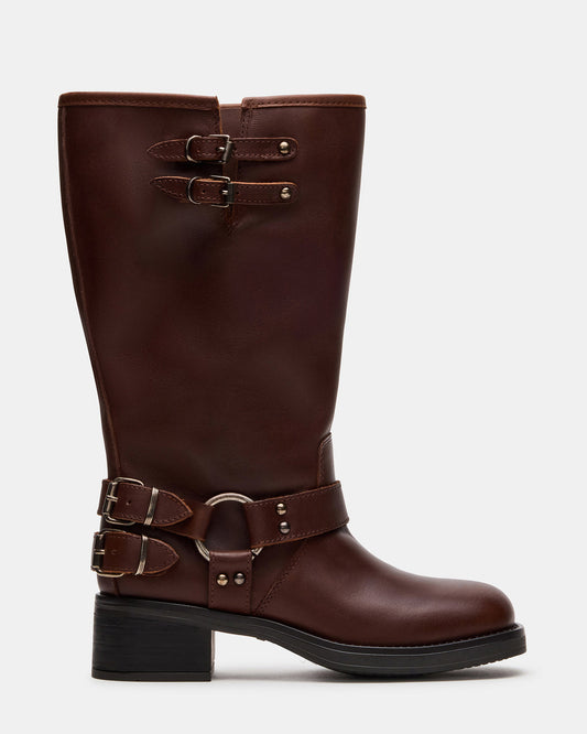 Steve Madden ASTOR Brown Leather Wide Calf Knee-High Women's Boot