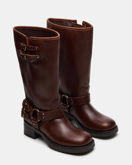 Steve Madden ASTOR Brown Leather Wide Calf Knee-High Women's Boot