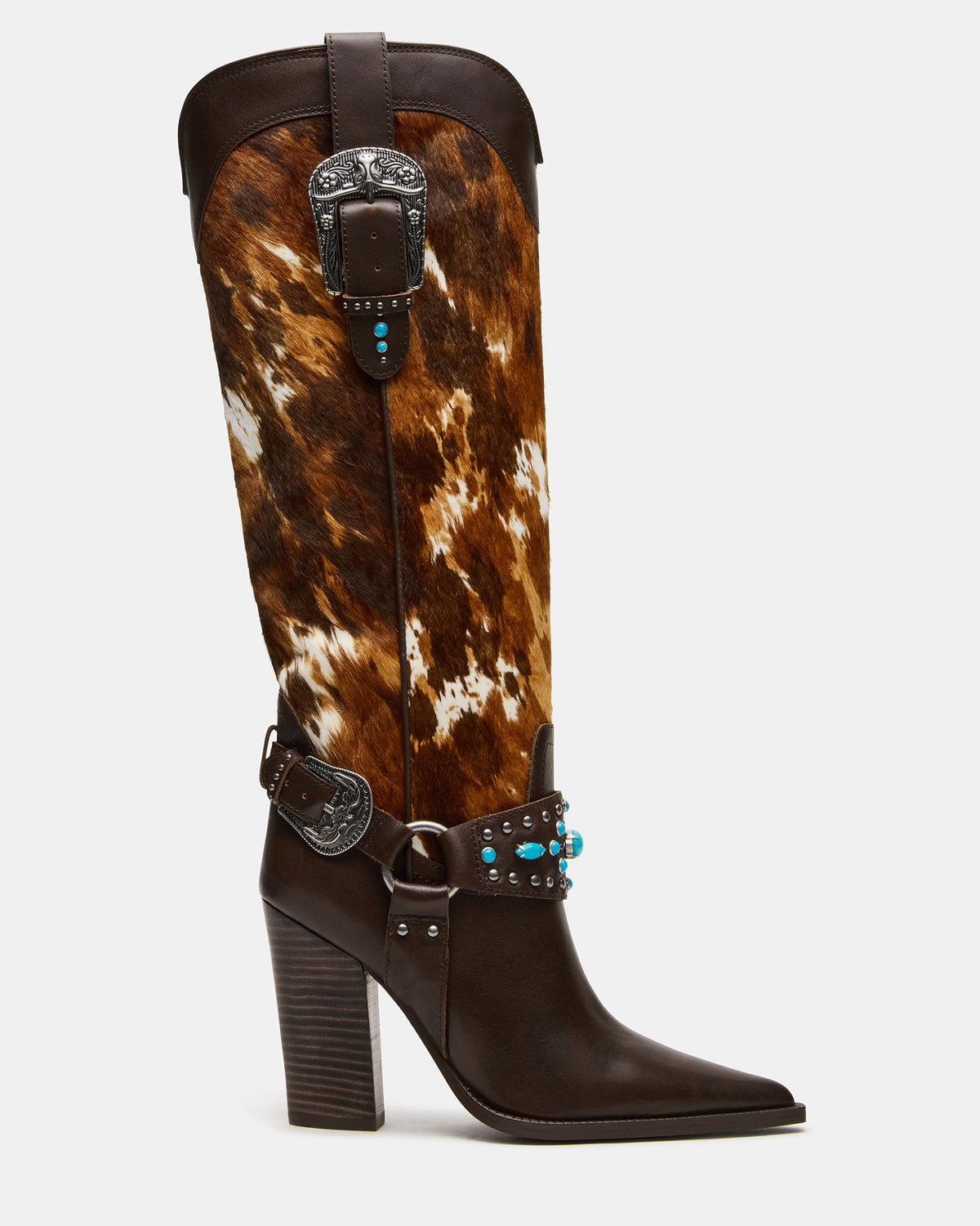 Steve Madden KOLT-H Brown Multi Pointed-Toe Knee-High Western Block Heel Women's Boot