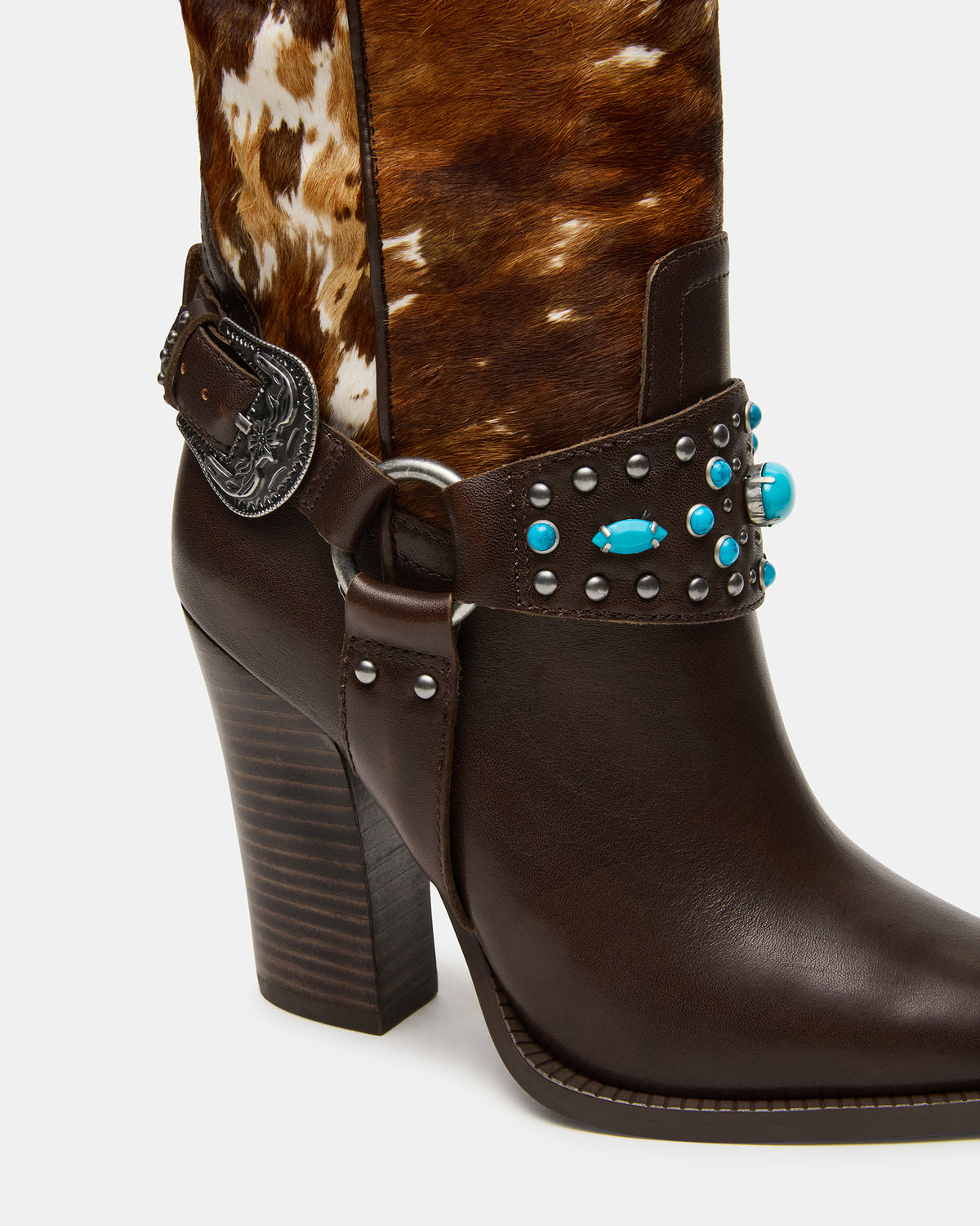 Steve Madden KOLT-H Brown Multi Pointed-Toe Knee-High Western Block Heel Women's Boot