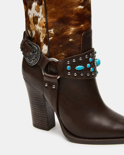 Steve Madden KOLT-H Brown Multi Pointed-Toe Knee-High Western Block Heel Women's Boot