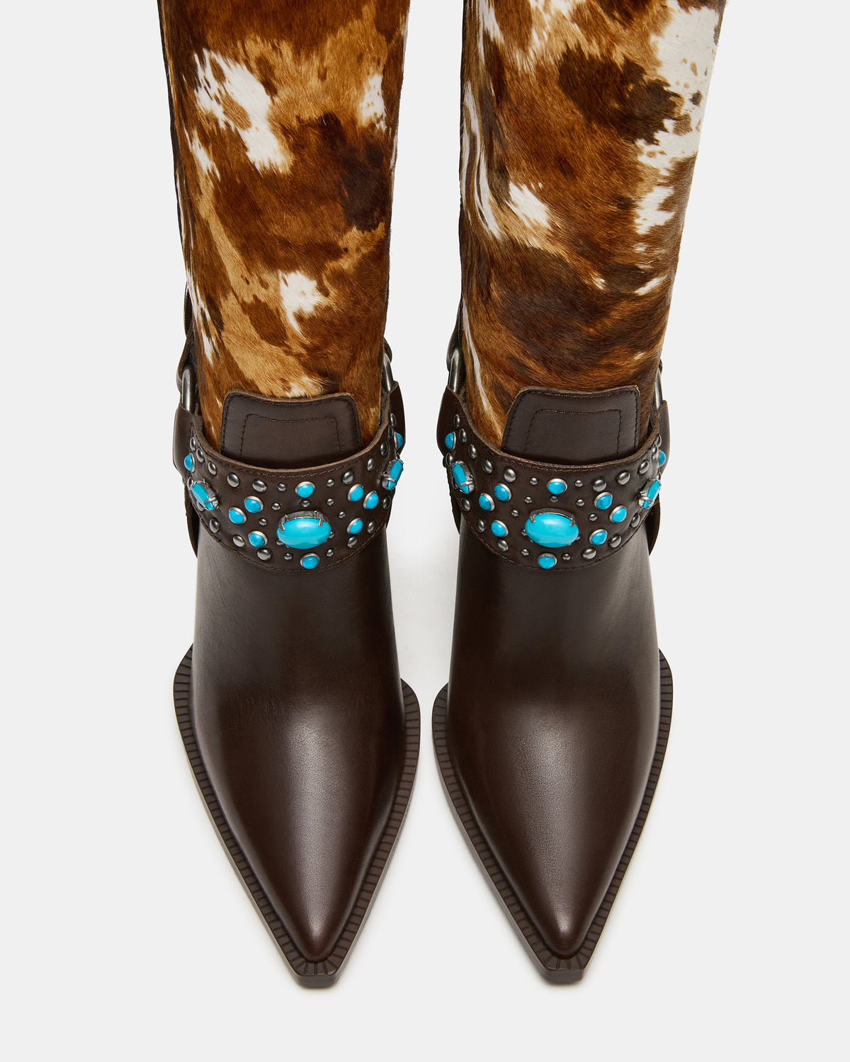 Steve Madden KOLT-H Brown Multi Pointed-Toe Knee-High Western Block Heel Women's Boot