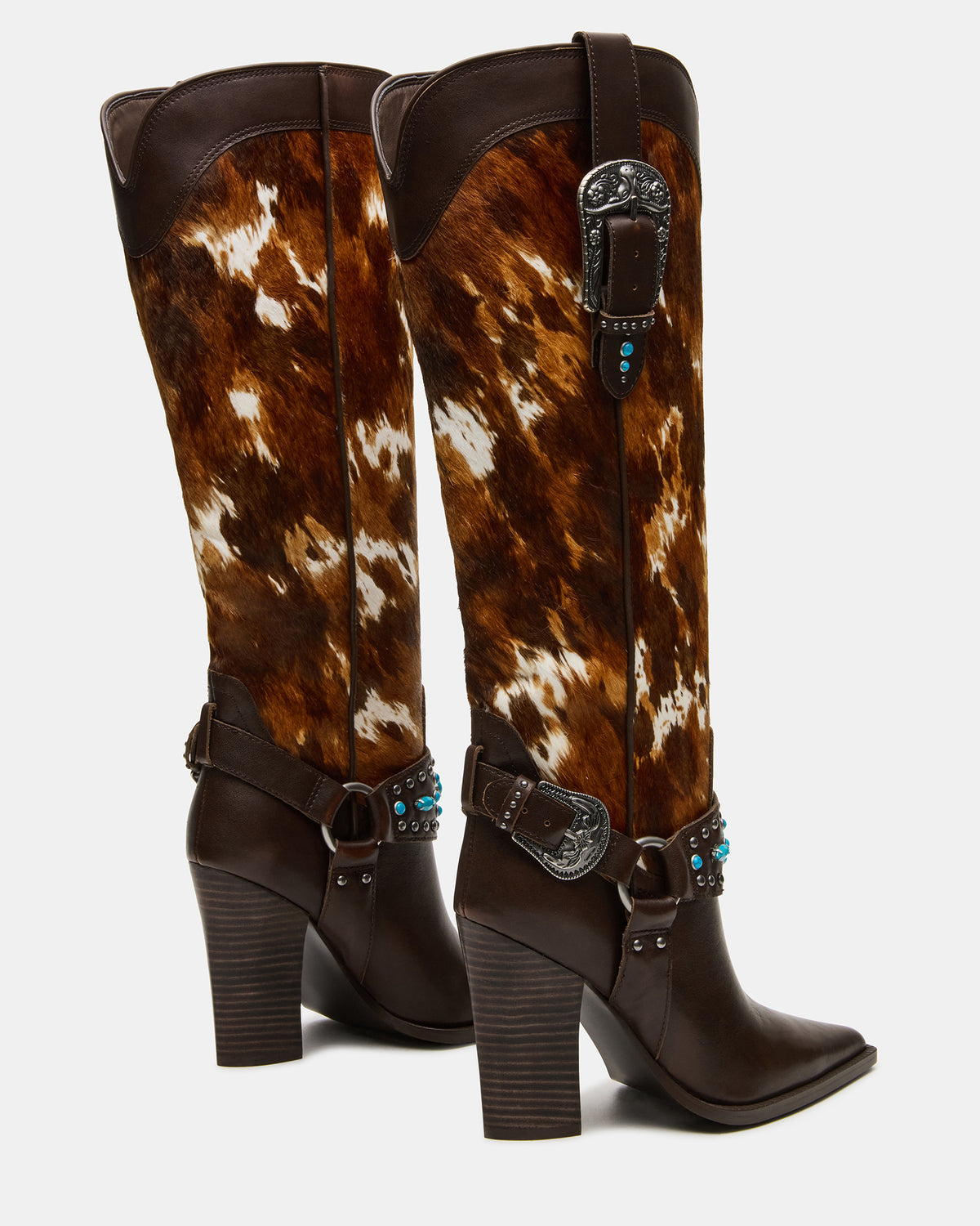 Steve Madden KOLT-H Brown Multi Pointed-Toe Knee-High Western Block Heel Women's Boot