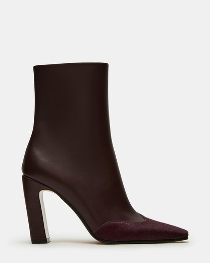 Steve Madden LYLE Burgundy Leather Square-Toe Heeled Women's Ankle Boot