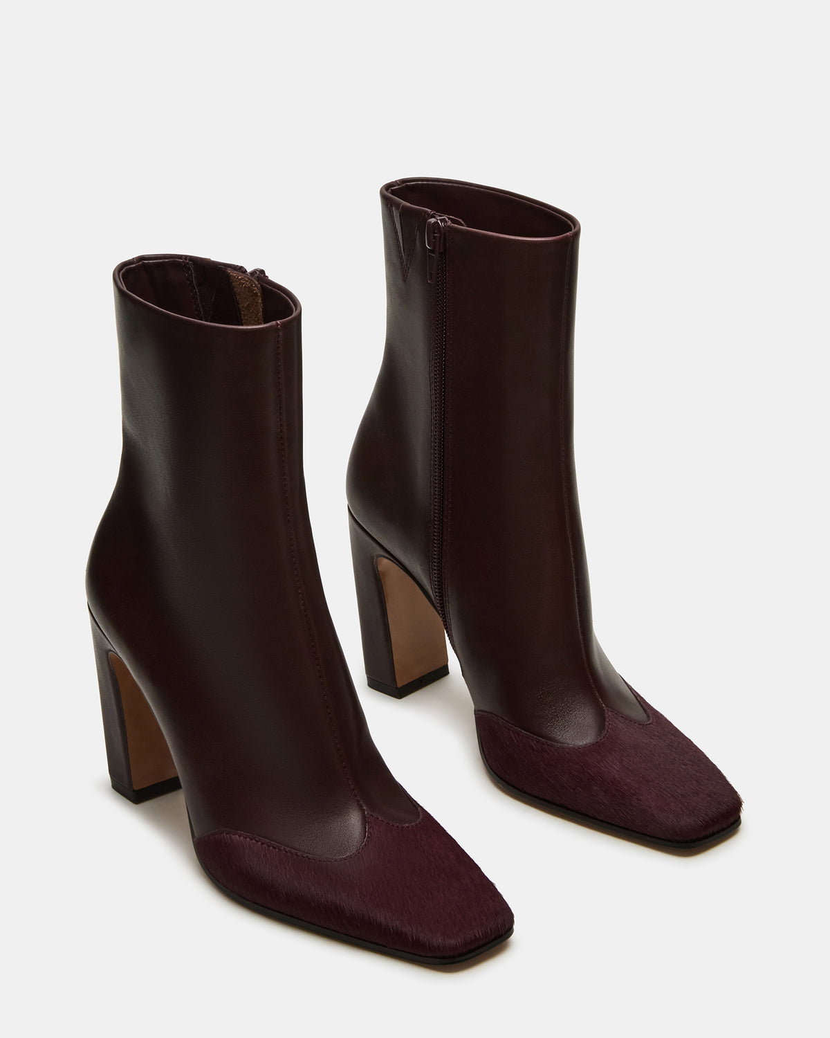 Steve Madden LYLE Burgundy Leather Square-Toe Heeled Women's Ankle Boot