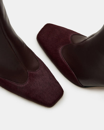 Steve Madden LYLE Burgundy Leather Square-Toe Heeled Women's Ankle Boot
