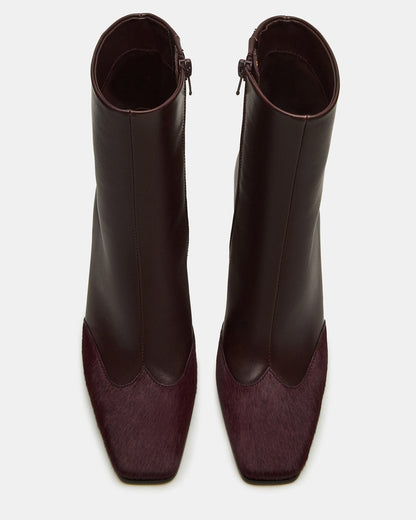 Steve Madden LYLE Burgundy Leather Square-Toe Heeled Women's Ankle Boot