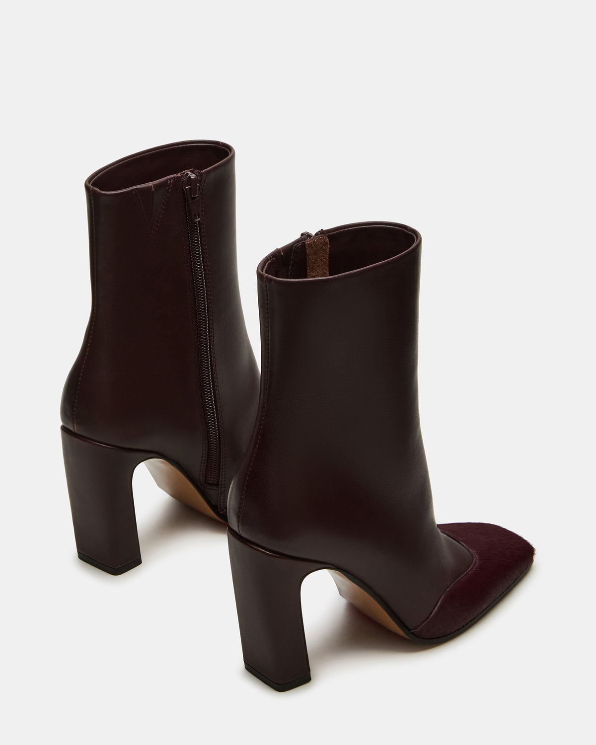 Steve Madden LYLE Burgundy Leather Square-Toe Heeled Women's Ankle Boot