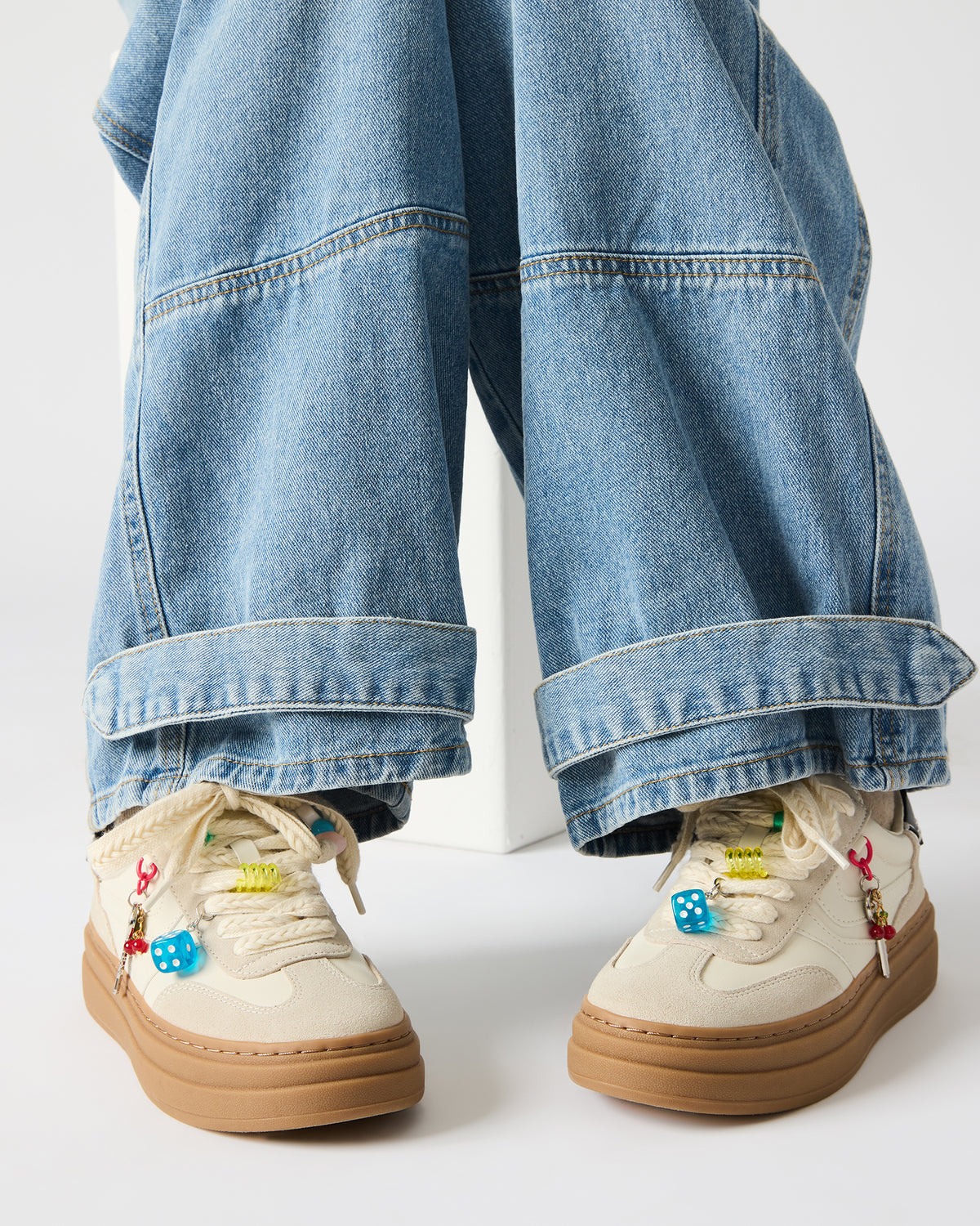 Steve Madden DODGE CHARM Bone Multi Low-Top Platform Women's Sneaker