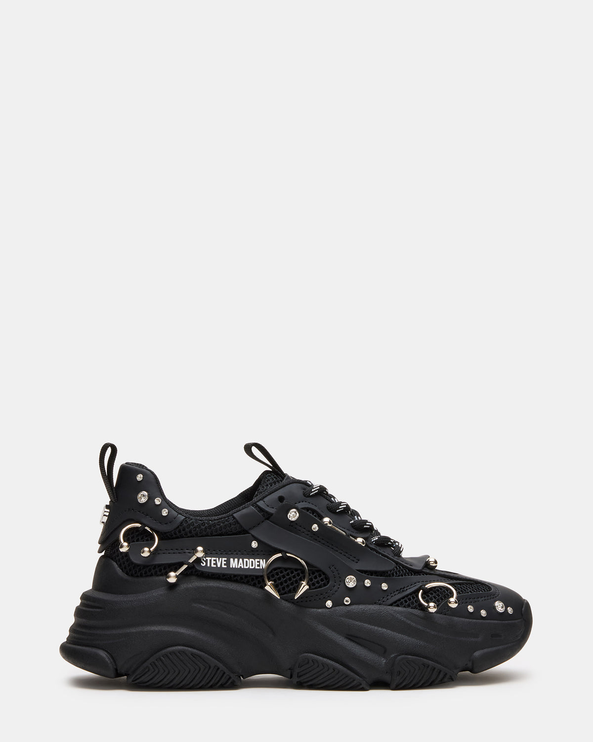 Steve Madden POSSESSION Piercing Black Platform Lace-Up Women's Sneaker