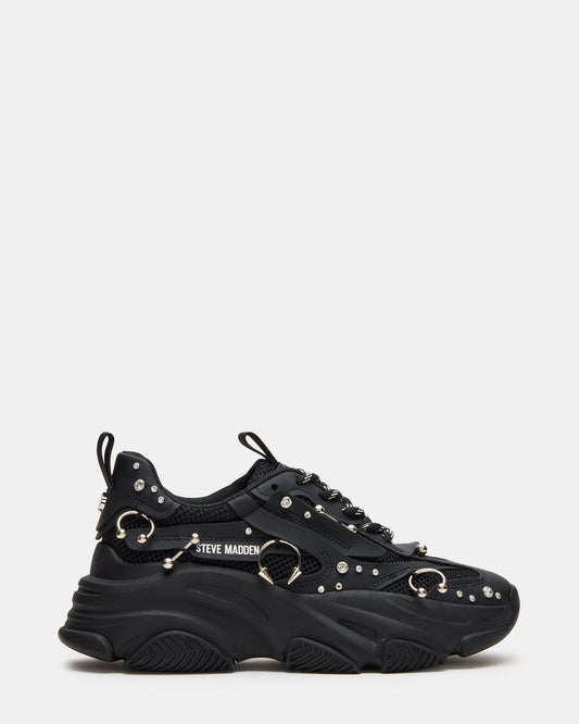 Steve Madden POSSESSION Piercing Black Platform Lace-Up Women's Sneaker