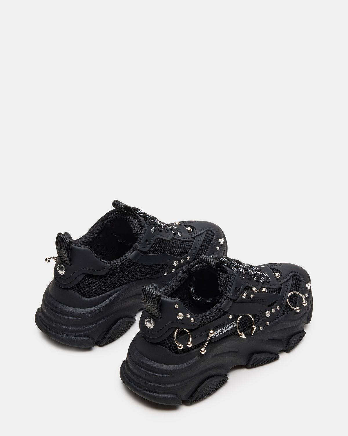 Steve Madden POSSESSION Piercing Black Platform Lace-Up Women's Sneaker