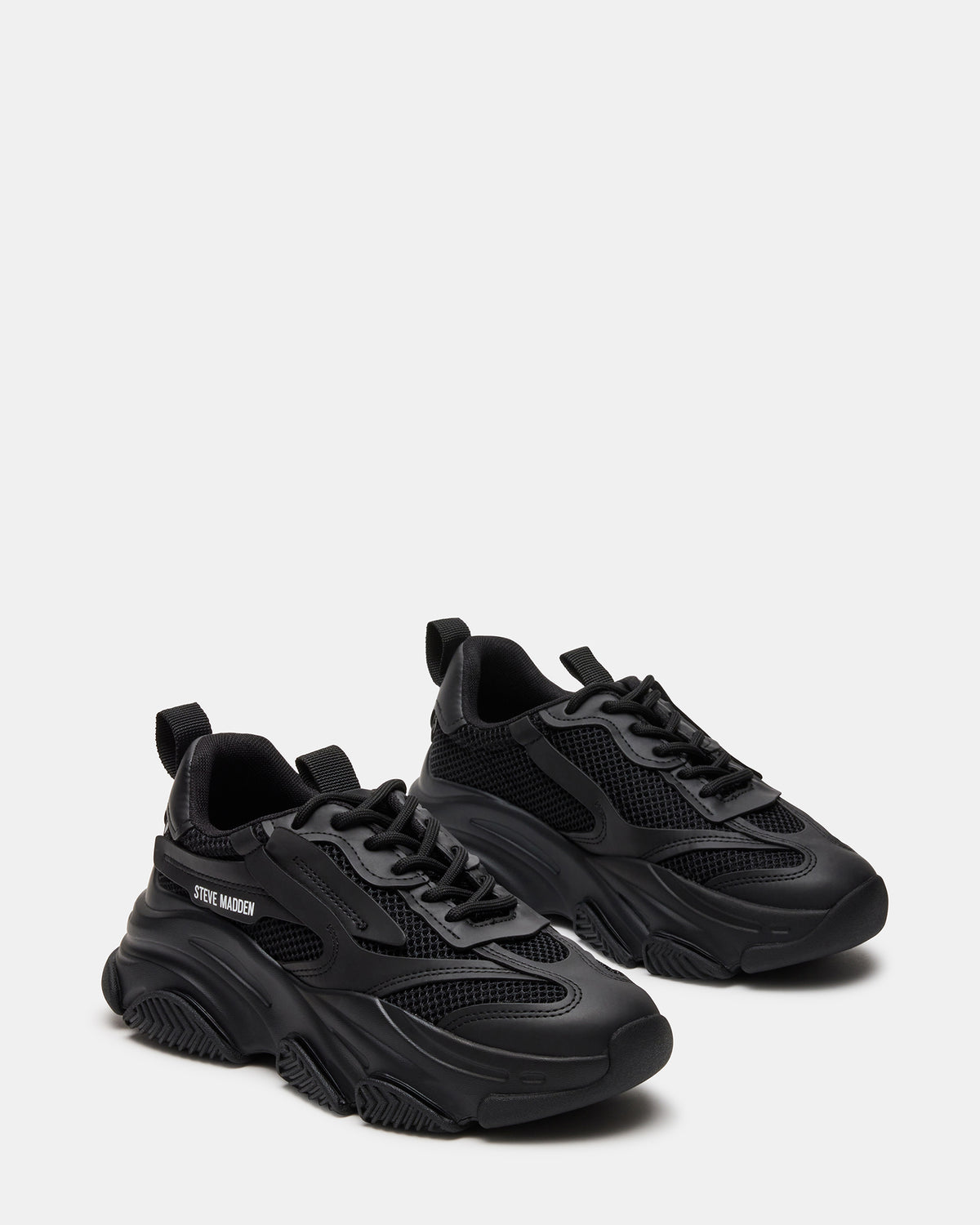 Steve Madden POSSESSION Black Platform Lace-Up Women's Sneaker