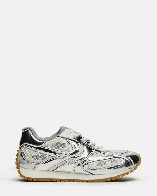 Steve Madden PAGER Silver Multi Low-Top Lace-Up Mesh Women's Sneaker