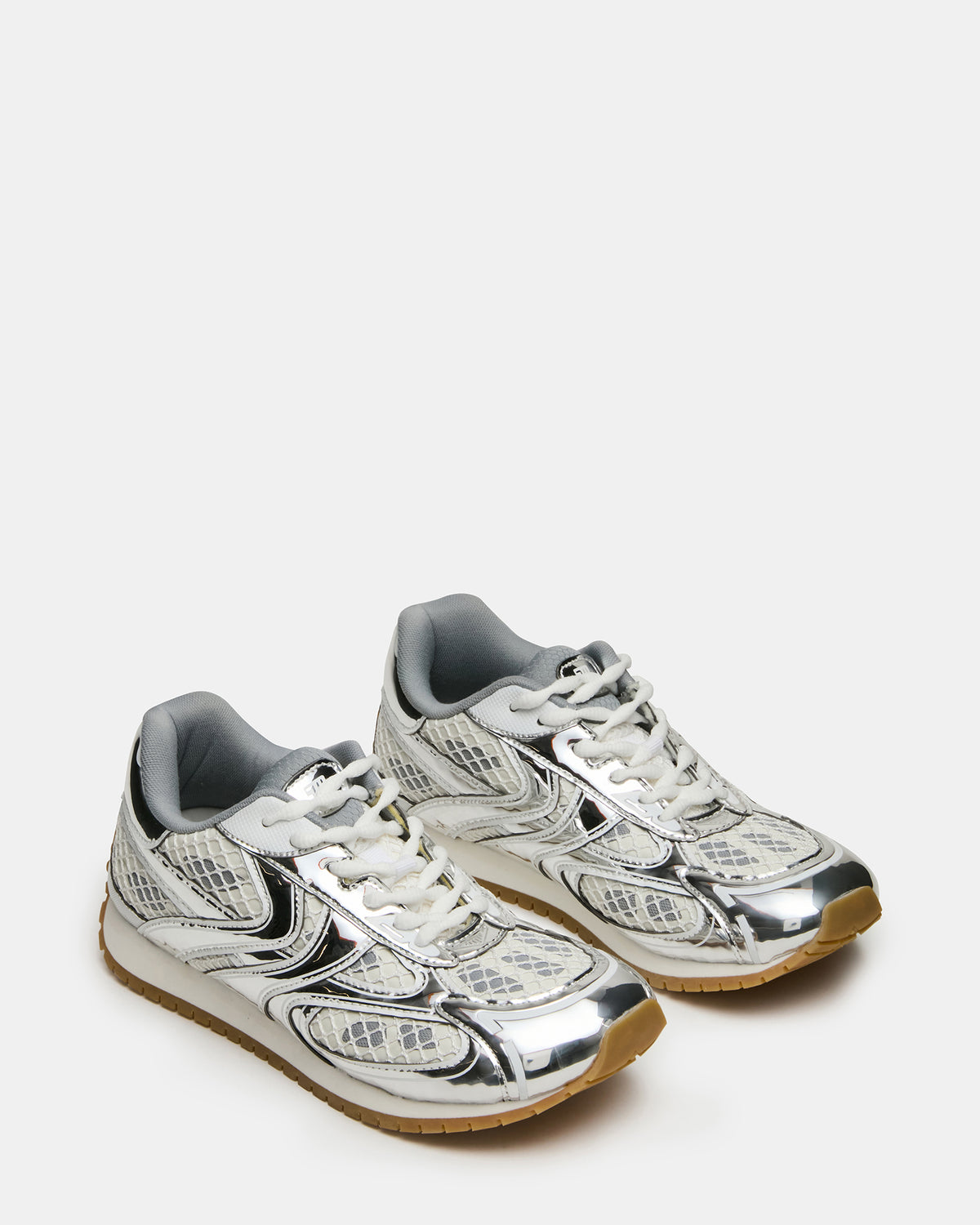 Steve Madden PAGER Silver Multi Low-Top Lace-Up Mesh Women's Sneaker