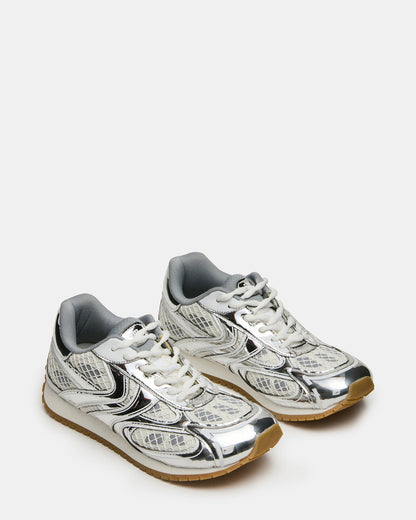 Steve Madden PAGER Silver Multi Low-Top Lace-Up Mesh Women's Sneaker