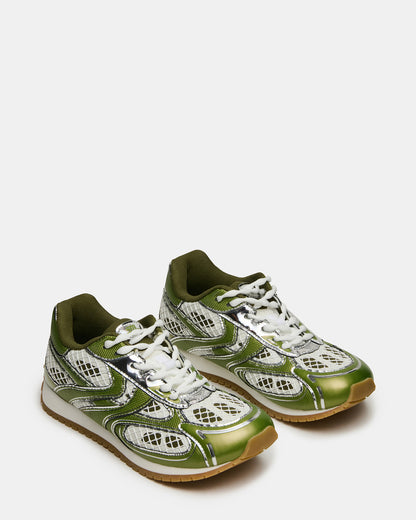 Steve Madden PAGER Green Multi Low-Top Lace-Up Mesh Women's Sneaker