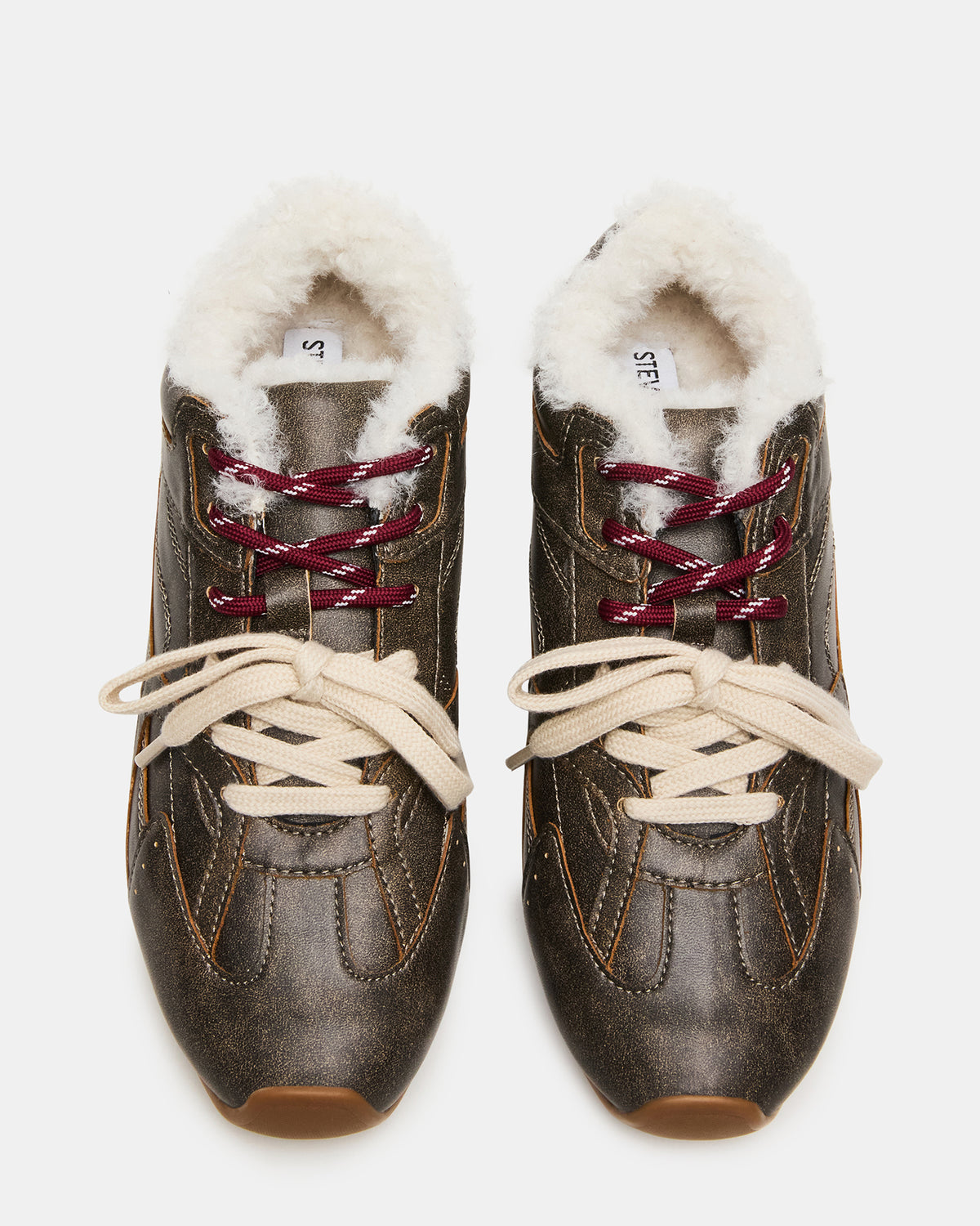 Steve Madden AZIEL Faux Fur Brown Distressed Low-Top Lace-Up Women's Sneakers