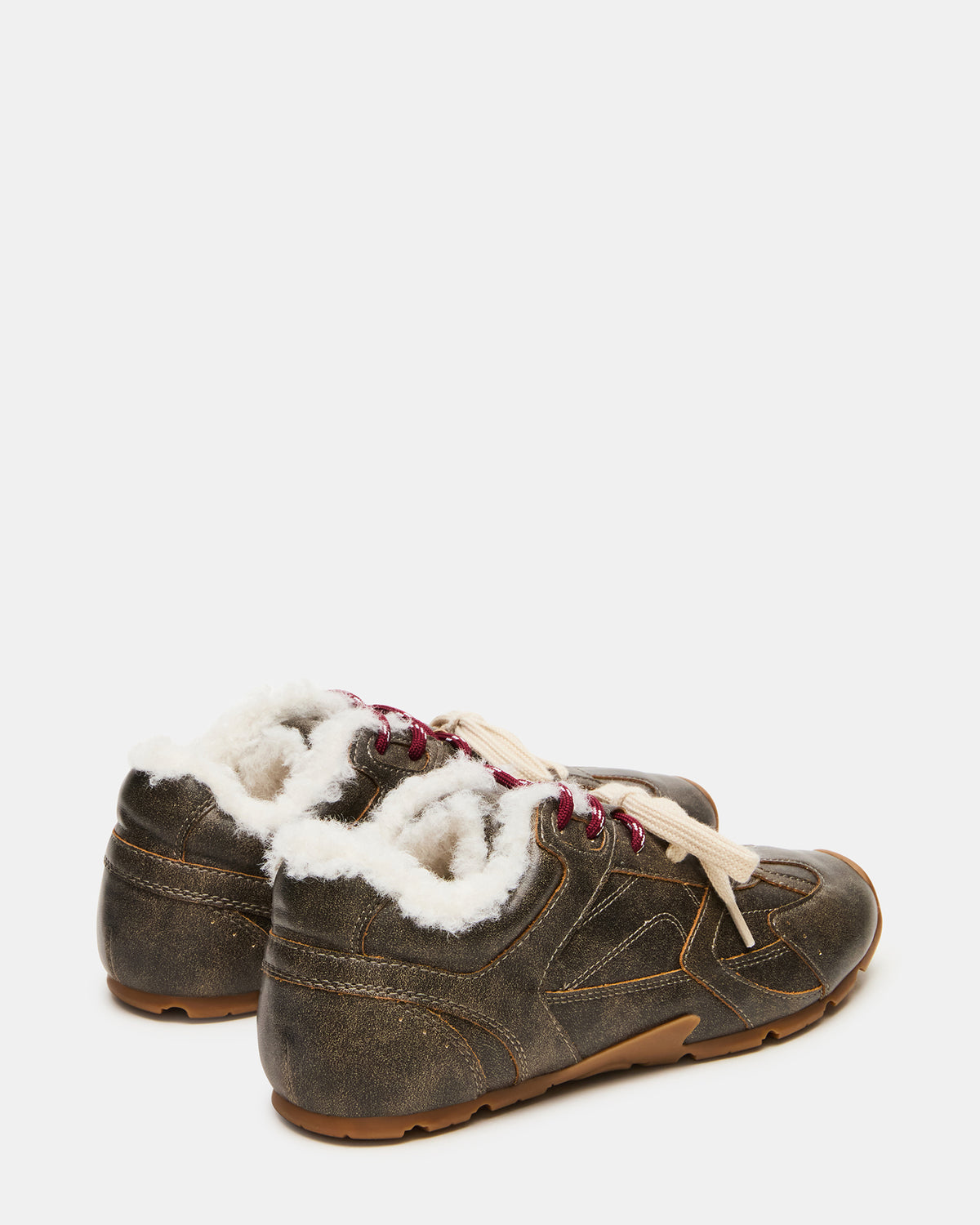 Steve Madden AZIEL Faux Fur Brown Distressed Low-Top Lace-Up Women's Sneakers