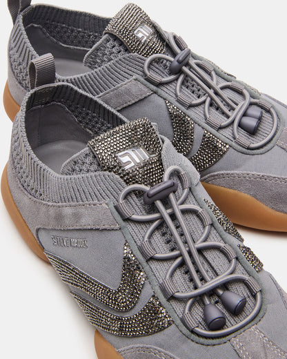 Steve Madden REBOOT Grey Rhinestones Low-Top Lace-Up Women's Sneaker
