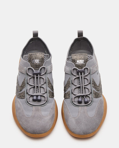 Steve Madden REBOOT Grey Rhinestones Low-Top Lace-Up Women's Sneaker
