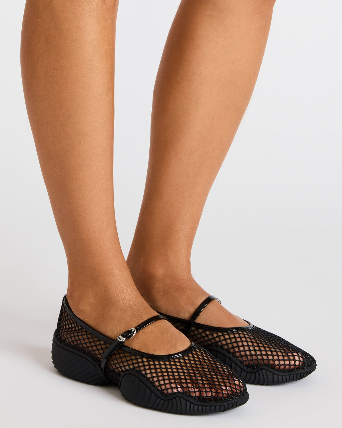 Steve Madden VICKEE Black Mesh Mary Jane Buckle Chunky Sole Ballet Women's Sneaker