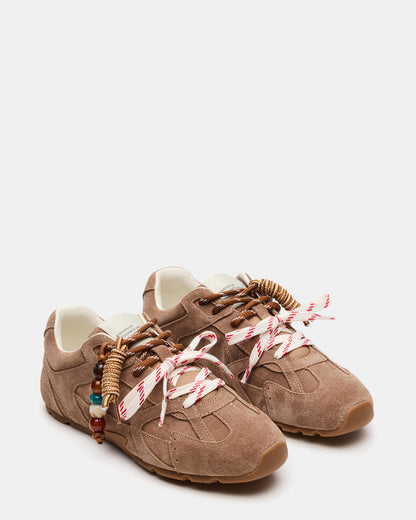 Steve Madden AZIEL Charm Taupe Suede Low-Top Lace-Up Women's Sneakers