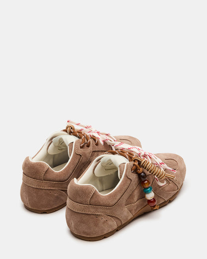 Steve Madden AZIEL Charm Taupe Suede Low-Top Lace-Up Women's Sneakers