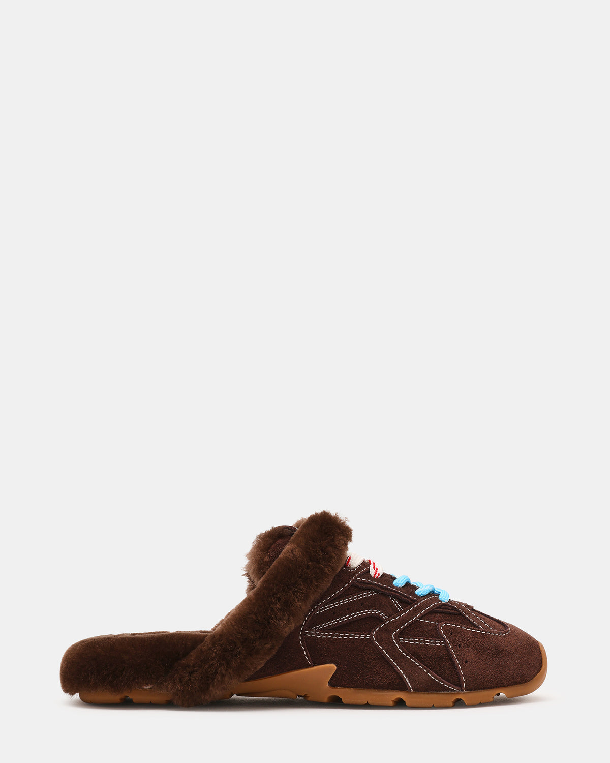 Steve Madden AZIEL MULE Faux Fur Chocolate Brown Suede Low-Top Lace-Up Slip-On Women's Sneaker