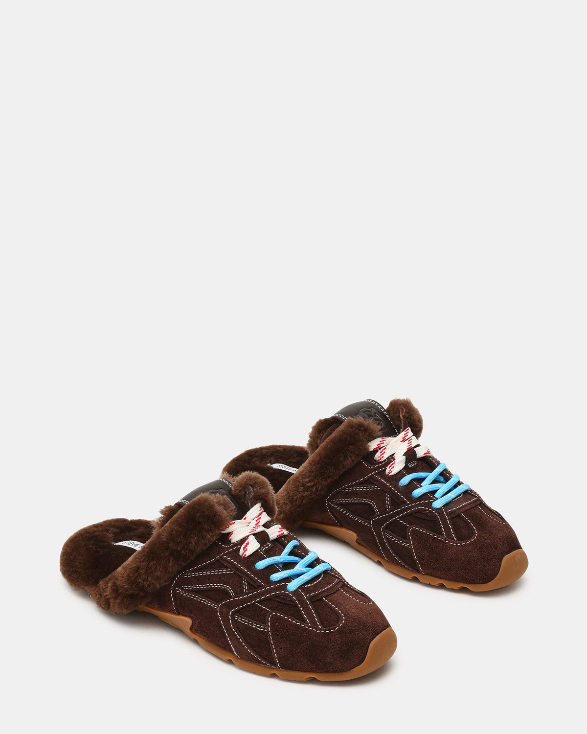 Steve Madden AZIEL MULE Faux Fur Chocolate Brown Suede Low-Top Lace-Up Slip-On Women's Sneaker