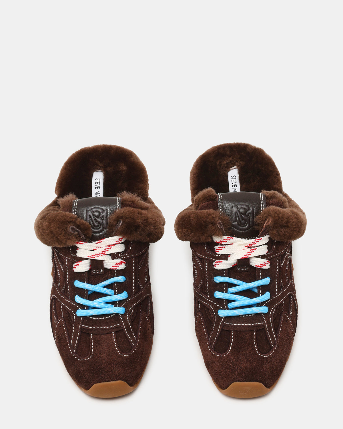 Steve Madden AZIEL MULE Faux Fur Chocolate Brown Suede Low-Top Lace-Up Slip-On Women's Sneaker
