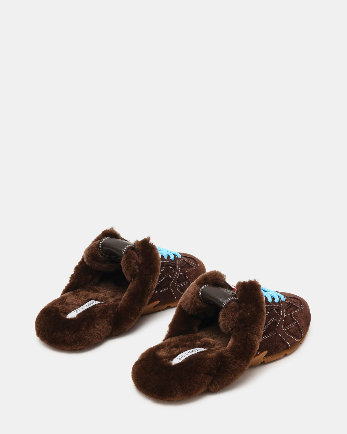 Steve Madden AZIEL MULE Faux Fur Chocolate Brown Suede Low-Top Lace-Up Slip-On Women's Sneaker
