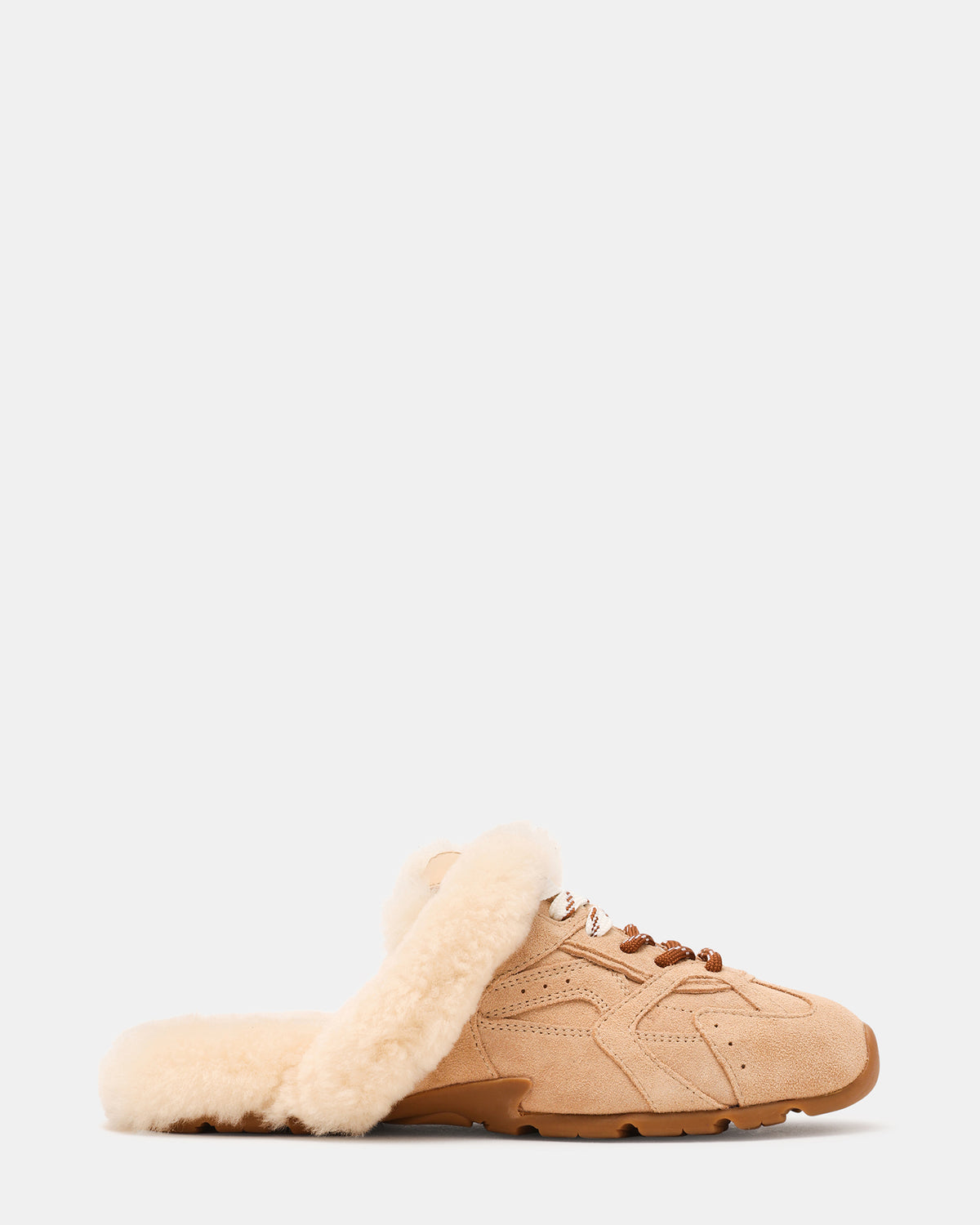 Steve Madden AZIEL MULE Faux Fur Natural Low-Top Lace-Up Slip-On Women's Sneaker