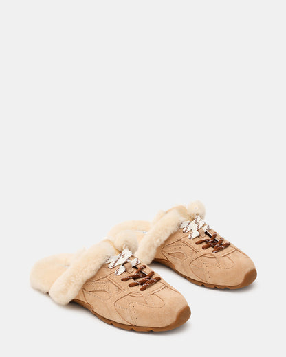 Steve Madden AZIEL MULE Faux Fur Natural Low-Top Lace-Up Slip-On Women's Sneaker