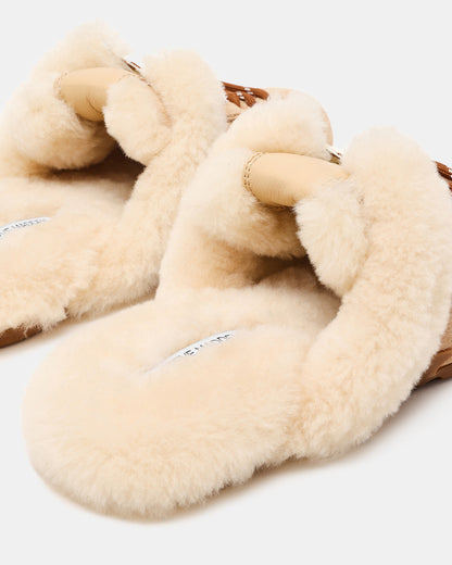 Steve Madden AZIEL MULE Faux Fur Natural Low-Top Lace-Up Slip-On Women's Sneaker