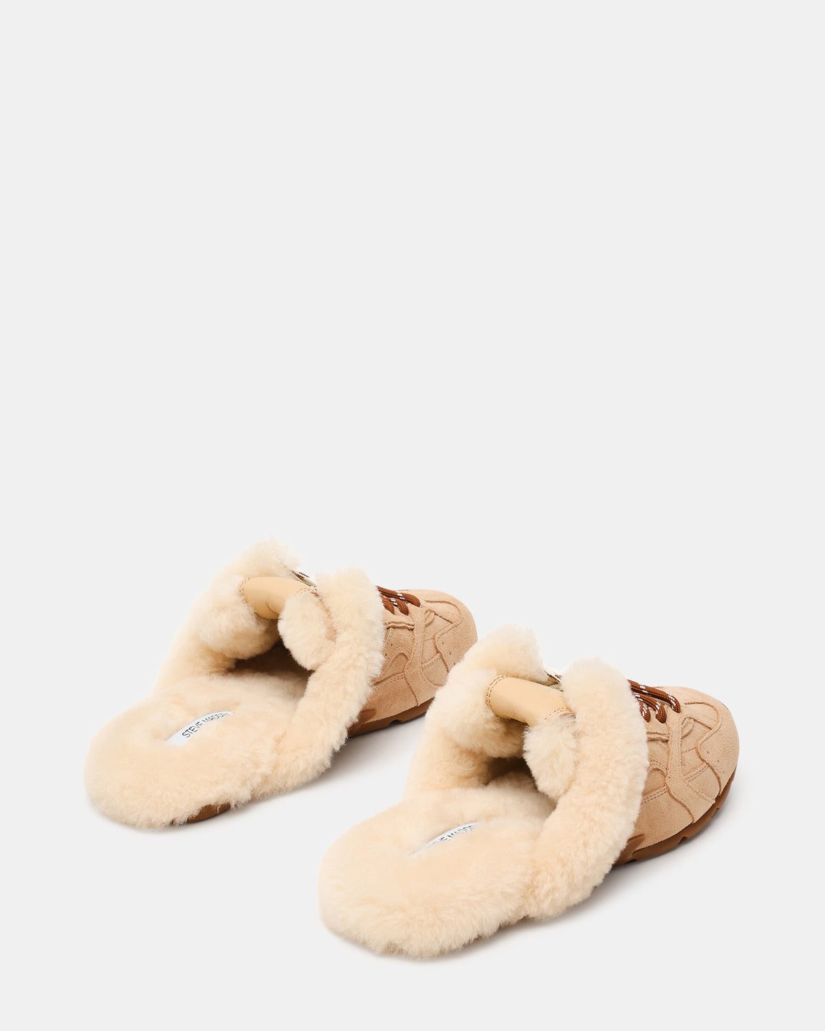 Steve Madden AZIEL MULE Faux Fur Natural Low-Top Lace-Up Slip-On Women's Sneaker