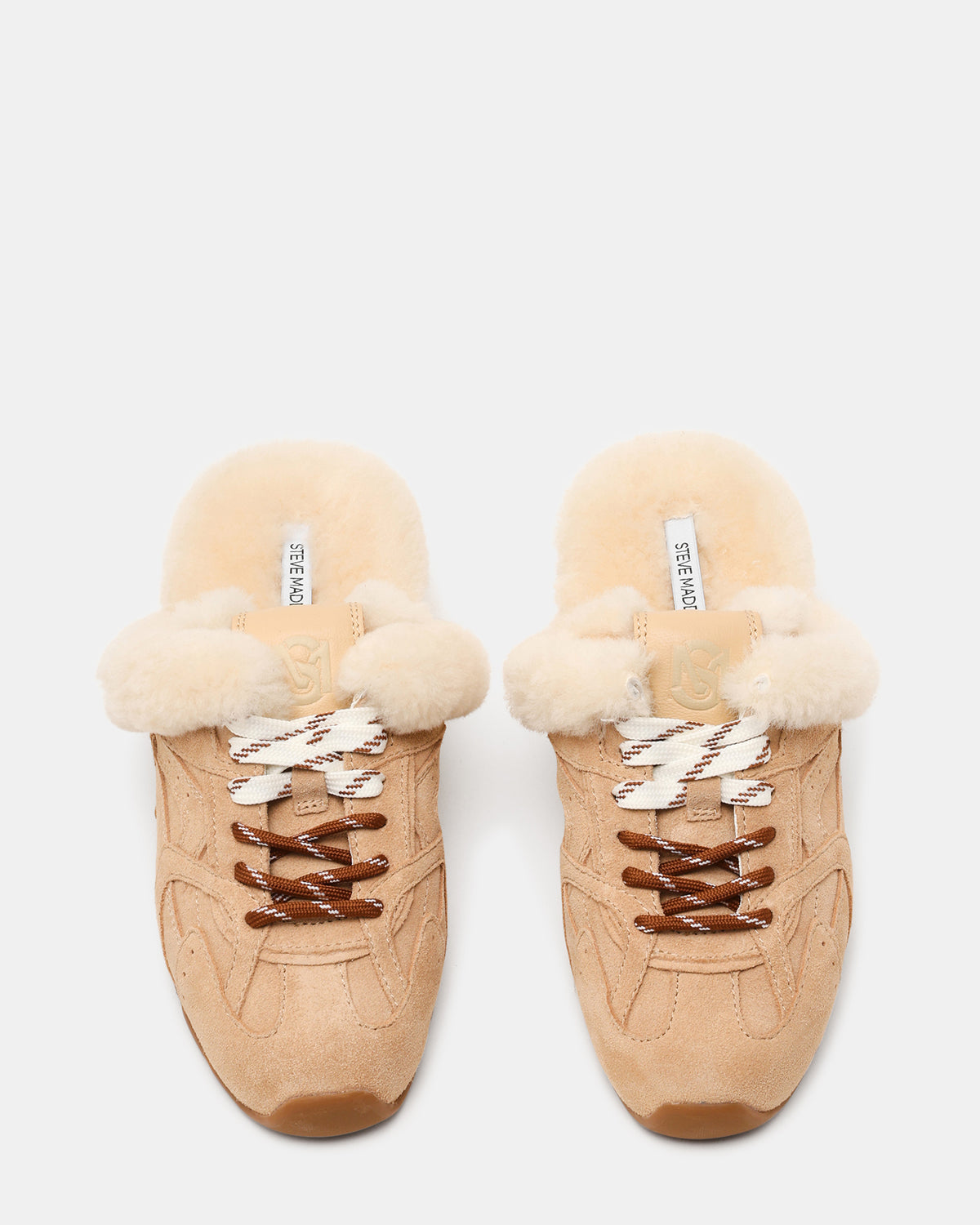 Steve Madden AZIEL MULE Faux Fur Natural Low-Top Lace-Up Slip-On Women's Sneaker