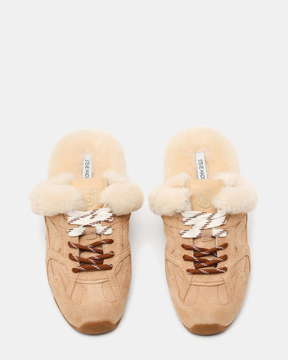 Steve Madden AZIEL MULE Faux Fur Natural Low-Top Lace-Up Slip-On Women's Sneaker