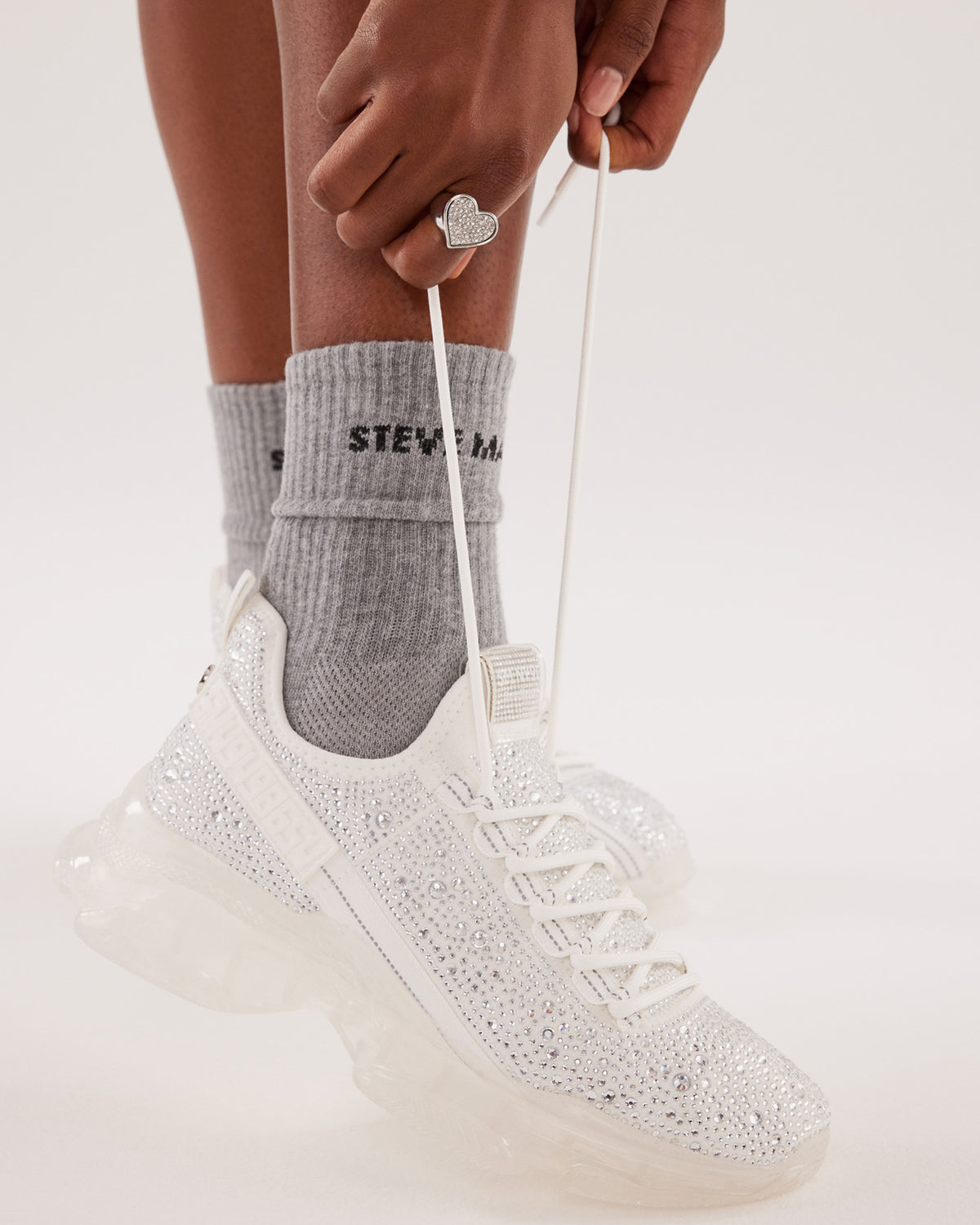 Steve Madden MAXIMA White Rhinestones Sneakers | Women's Sneakers