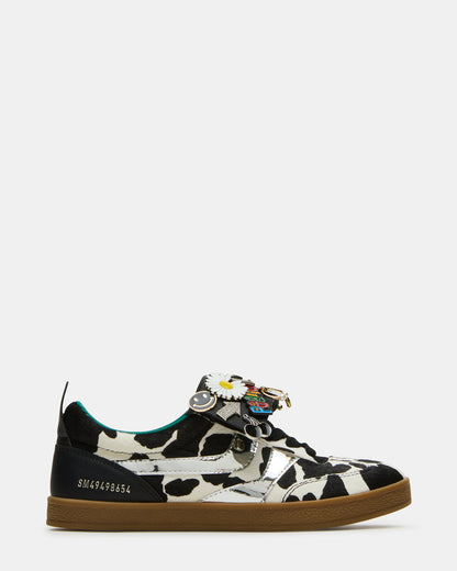 Steve Madden WYATT Black Cow Print Lace-Up Low-Top Pin Women's Sneaker