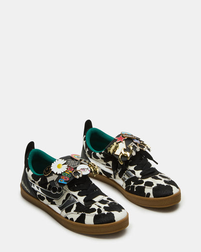 Steve Madden WYATT Black Cow Print Lace-Up Low-Top Pin Women's Sneaker
